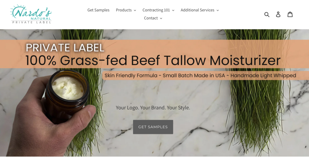 Nardo’s Natural is a U.S.-based private label skincare manufacturer specializing in organic and natural formulations with low MOQs, custom branding, and U.S.-made production. Their small-batch manufacturing and turnkey private label solutions make them a trusted partner for startups and growing beauty brands looking for premium, clean skincare.