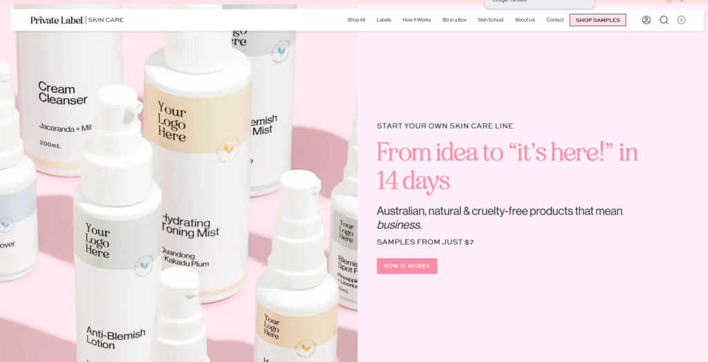 Private Label Skin Care is an Australia-based private label manufacturer offering low MOQs, fast 14-day production, and fully customizable branding solutions. With a focus on natural, ethical, and high-performance formulations, they provide startups and beauty brands with a streamlined, ready-to-launch private label experience.