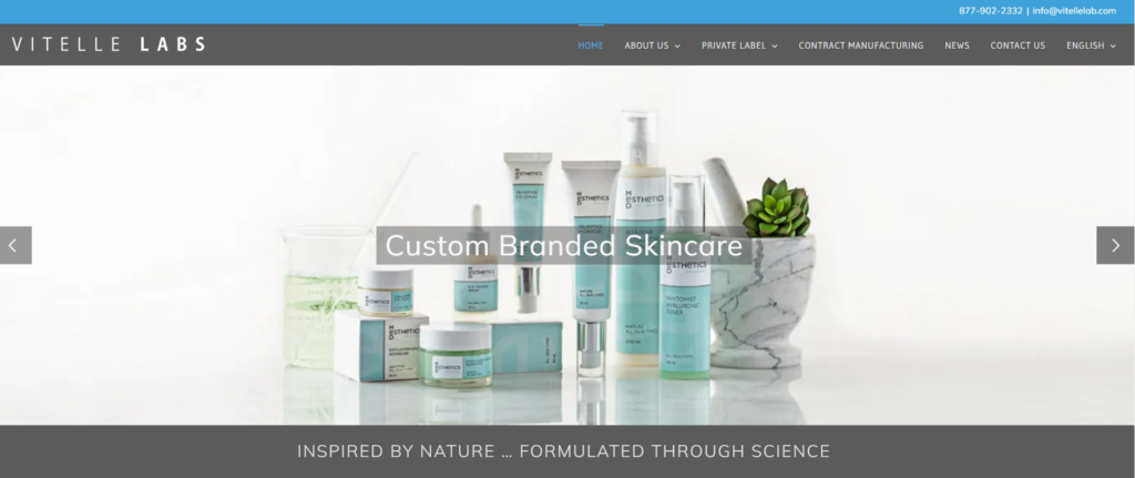 Vitelle Labs is a Canada-based private label skincare manufacturer specializing in high-end, small-batch formulations with low MOQs. With 25+ years of experience, they offer eco-friendly, award-winning products for dermatologists, spas, and skincare brands, ensuring premium quality, rapid production, and full private label support.