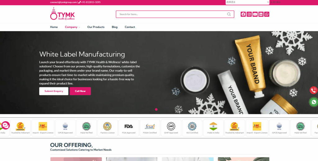 TYMK Health & Wellness is an India-based private label manufacturer delivering customizable hair removal products through a GMP- and FDA-certified facility, offering over 3,000 formulations, low MOQs, and full-stack support ideal for beginner brands scaling globally.
