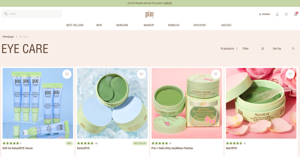 Pixi Beauty blends skincare and cosmetics with gentle, botanical-rich eye masks and patches, offering trusted, multi-tasking formulations that emphasize skin health, user experience, and aesthetic appeal—serving as a product strategy model for beginner brands entering the private label eye care market.